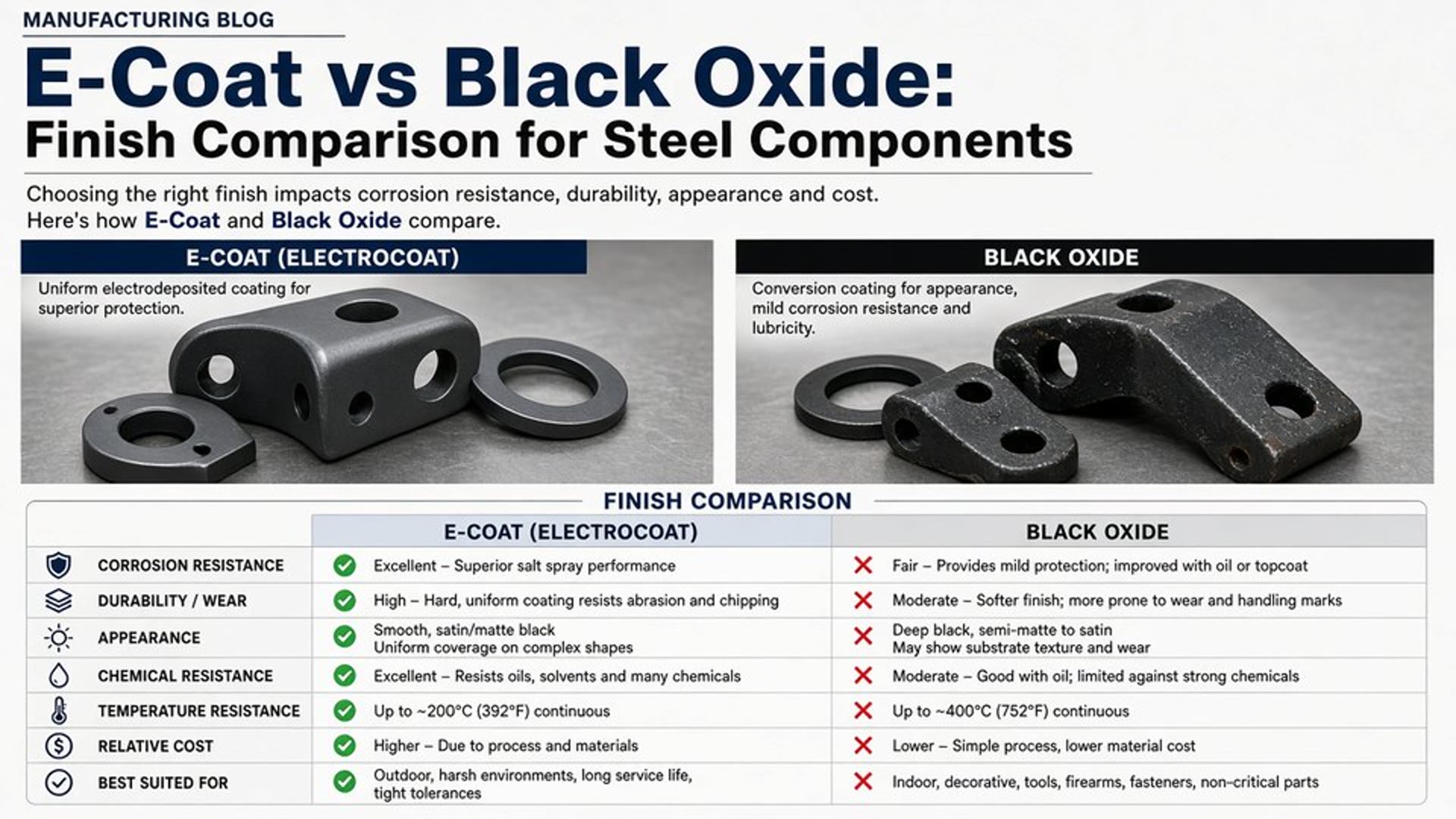 E-coat and black oxide finished metal components