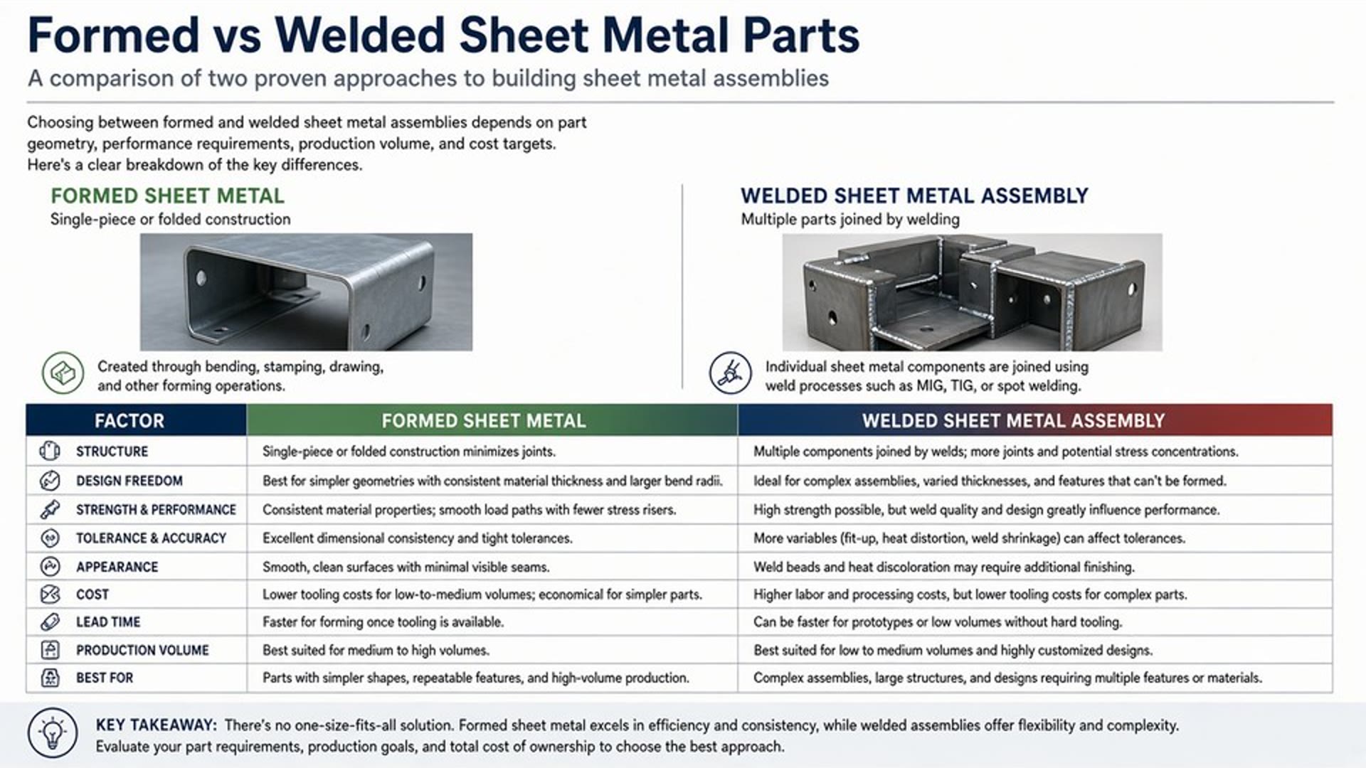 Comparison of formed sheet structures versus welded fabrications