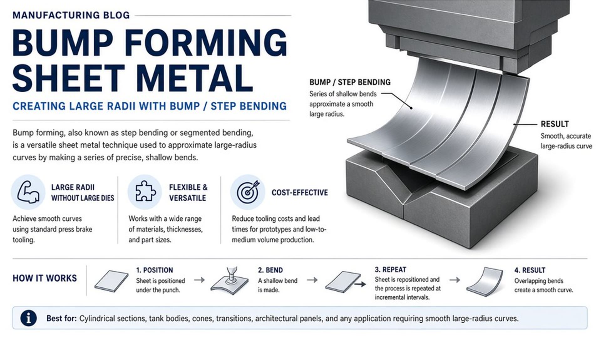 Bump forming sheet metal curves on a press brake