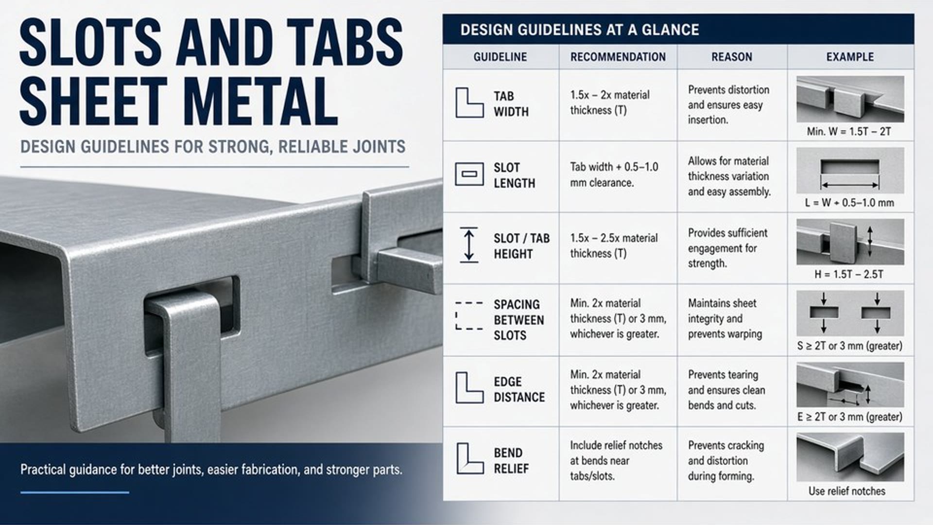 Slots and tabs self-fixturing features on laser-cut sheet metal