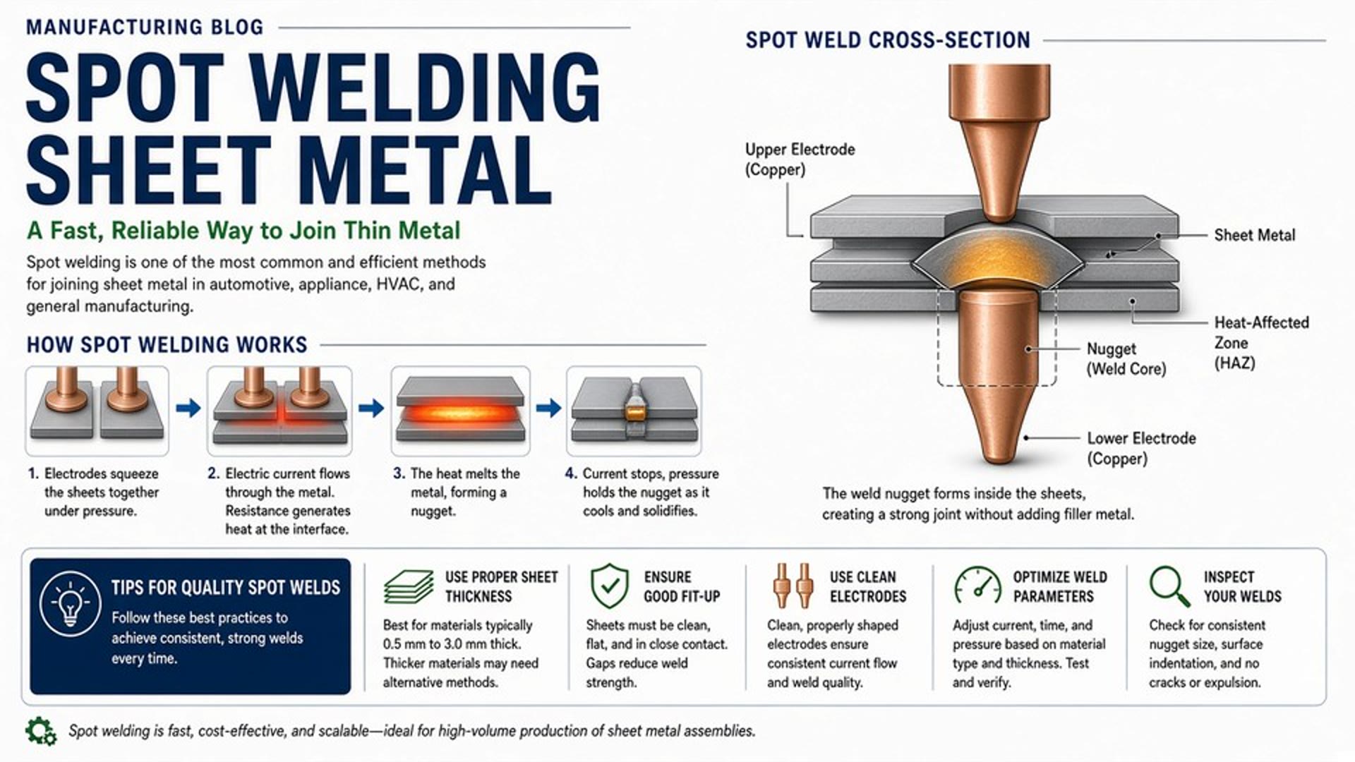 Spot welding sheet metal panels in a production fixture