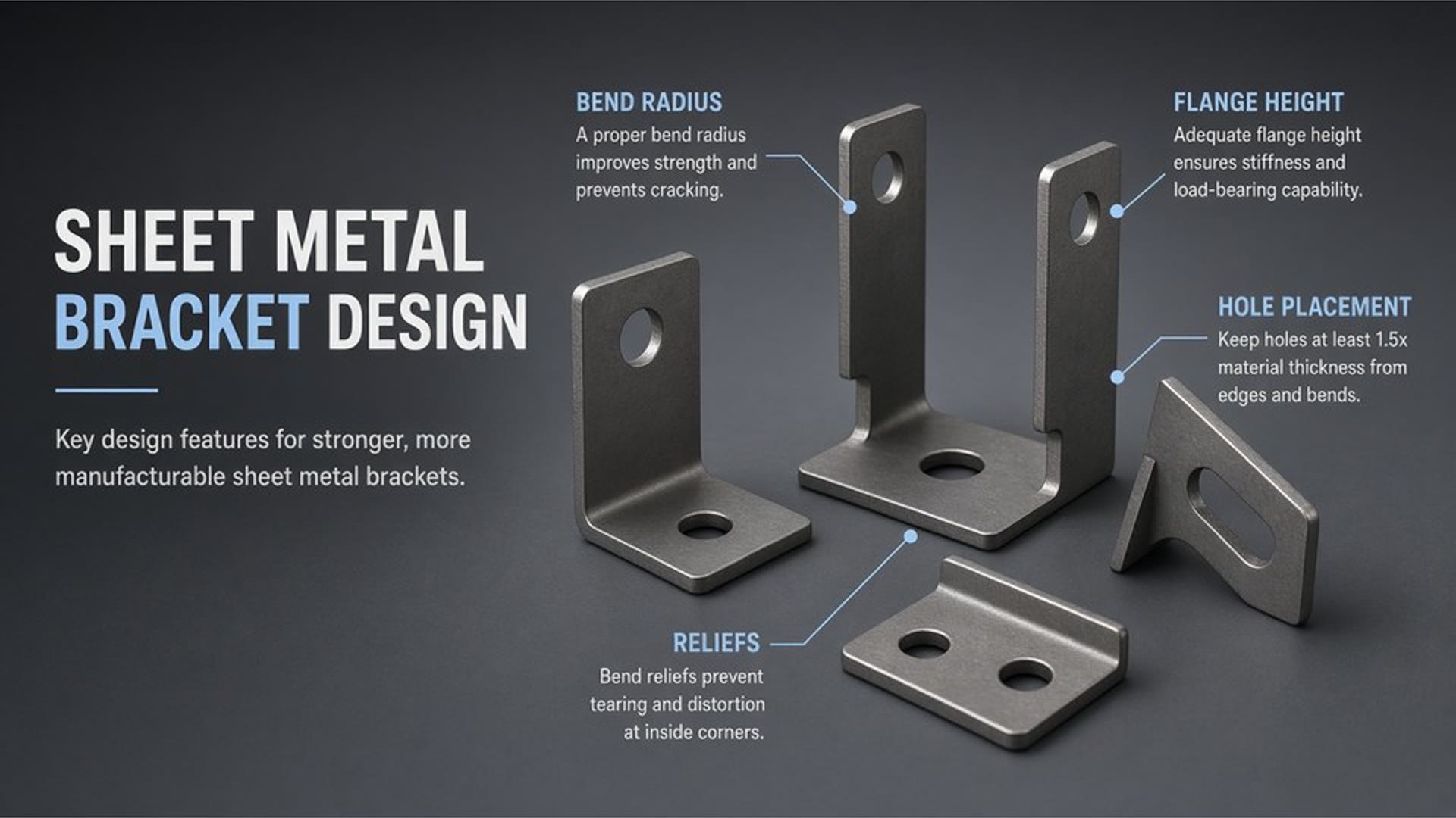 Precision sheet metal bracket with multiple bends and mounting holes
