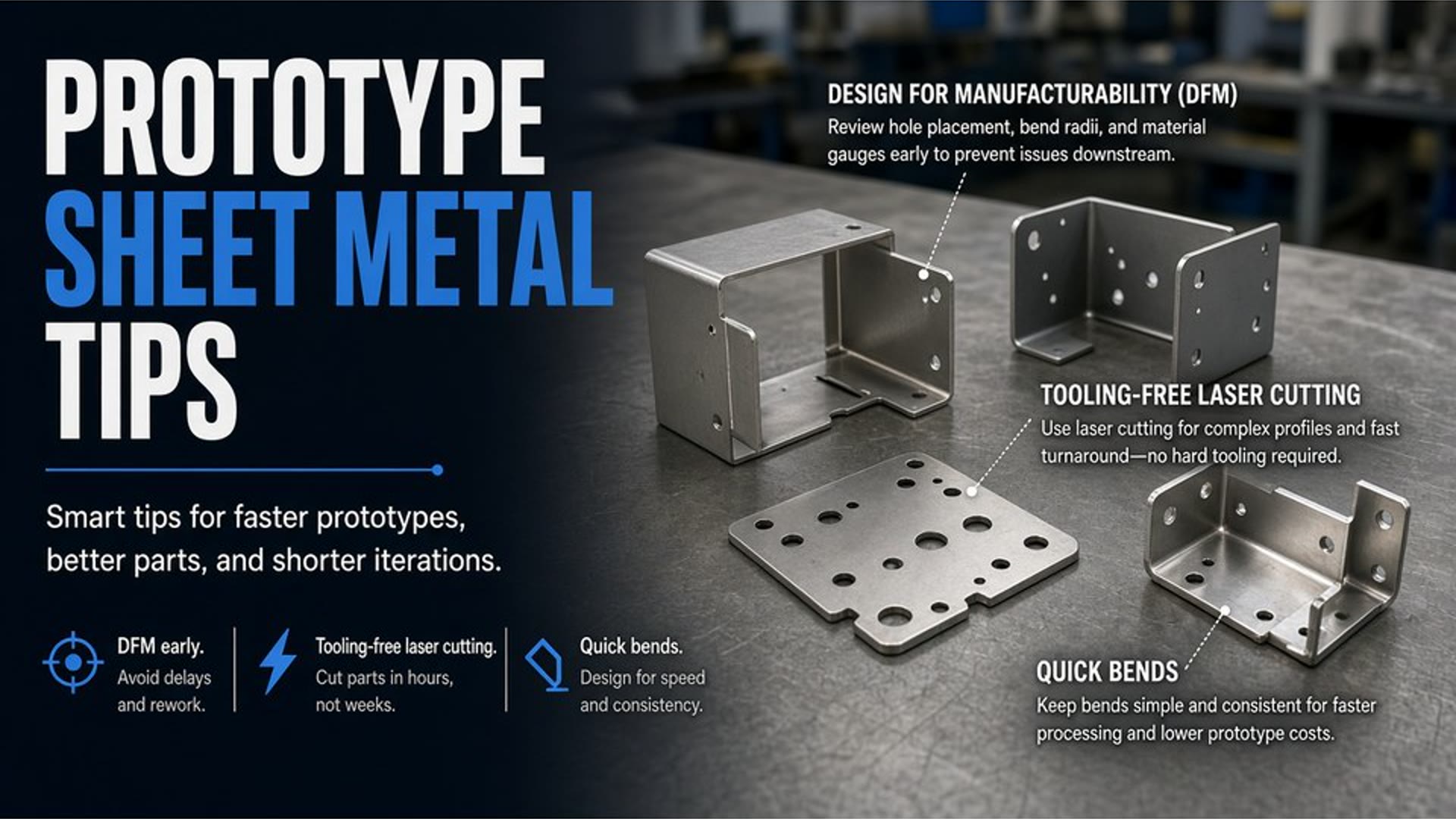 Prototype sheet metal panels clamped for hole alignment and fit checks